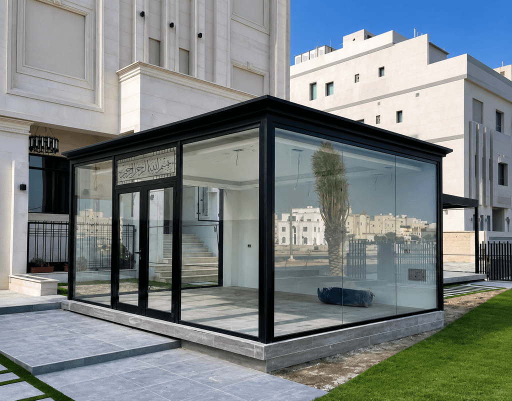 Glass sunroom structure built for a seafront property in Mangaf Kuwait